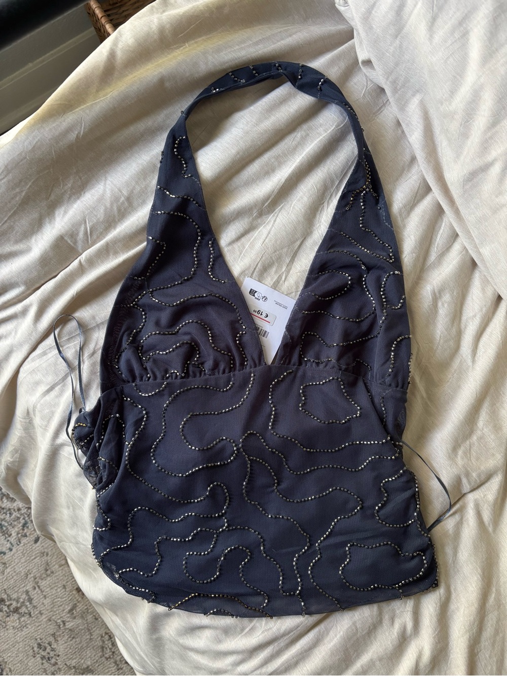 Beaded navy top